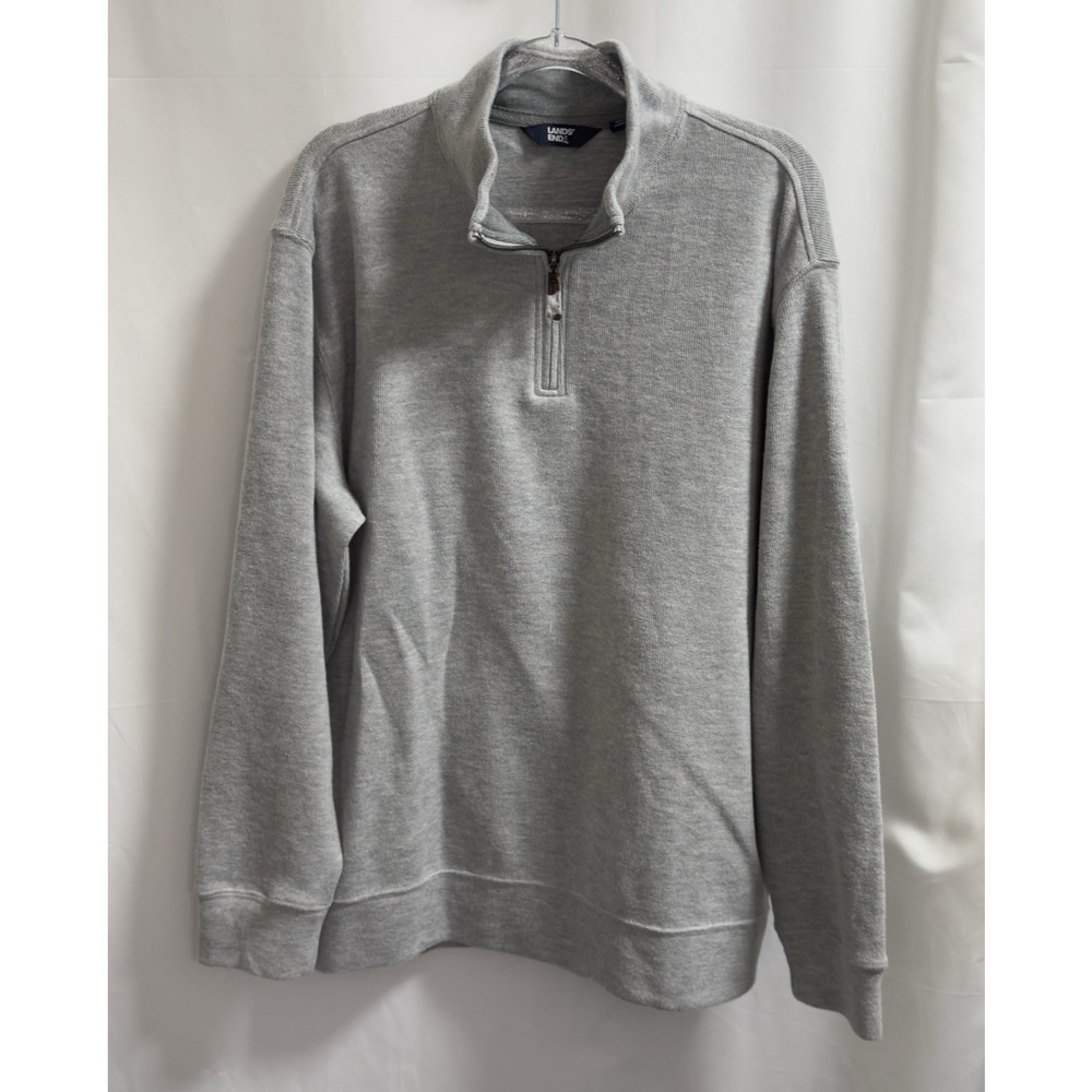 Lands' End Men's Quarter Zip Long Sleeve Pullover Size Large Heather Grey